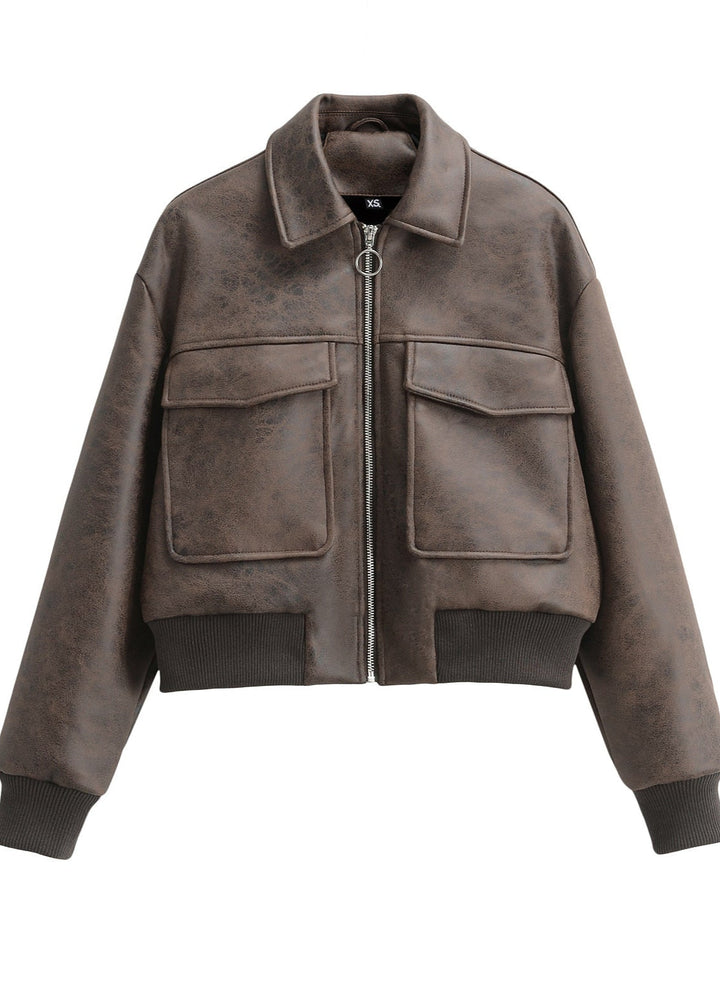 Drune | Vintage Kunstleder Bomberjacke