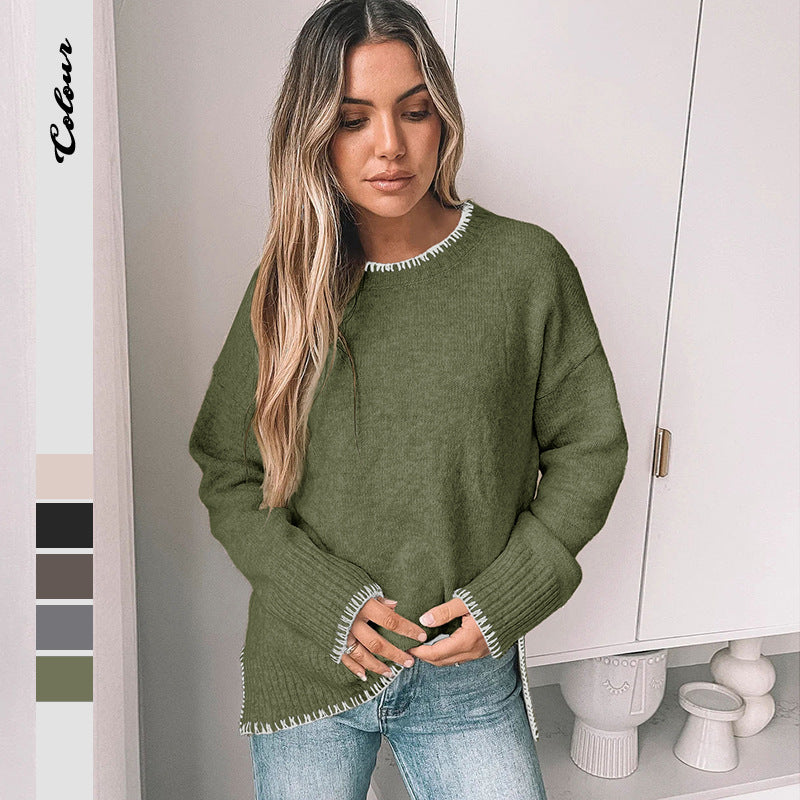 Damen lässiger Strickpullover mit dekorativen Rippdetails Drune