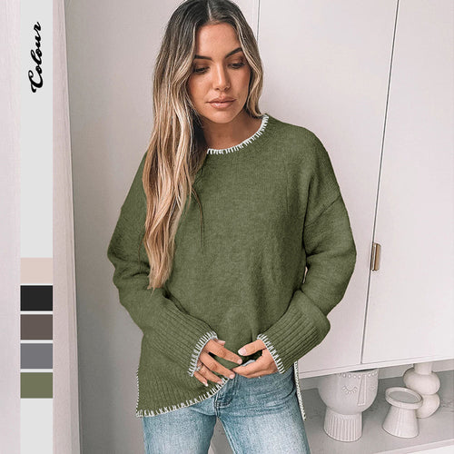 Damen lässiger Strickpullover mit dekorativen Rippdetails Drune