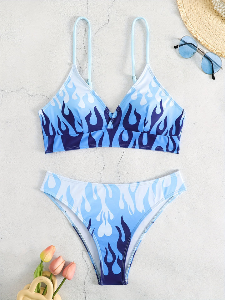 Damen Triangel-Bikini mit aufregendem Flammenmuster Drune