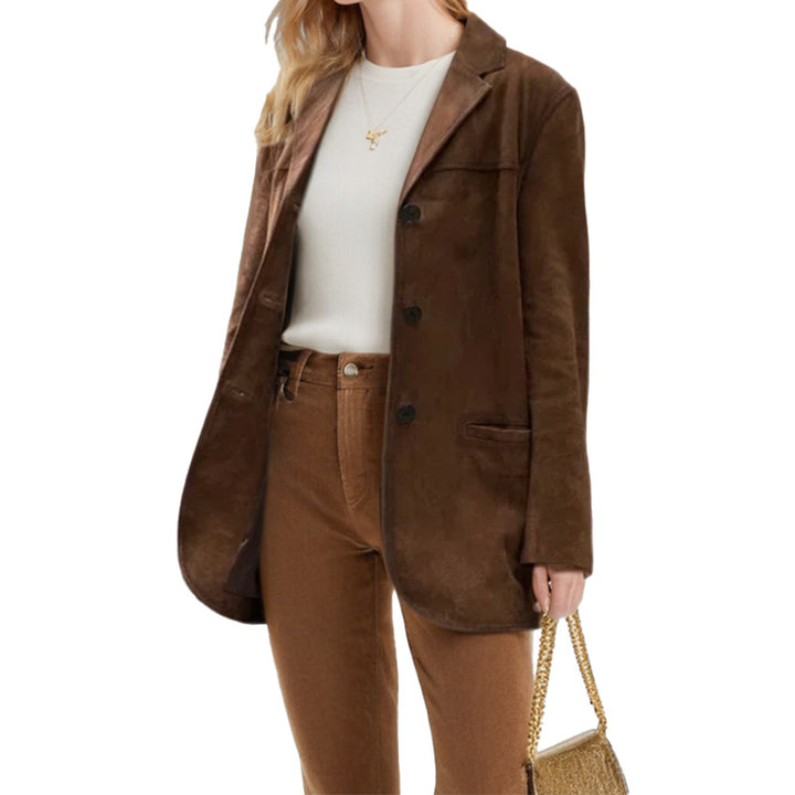Damen Eleganter Blazer aus weichem Wildlederimitat mit schmalem Schnitt Drune
