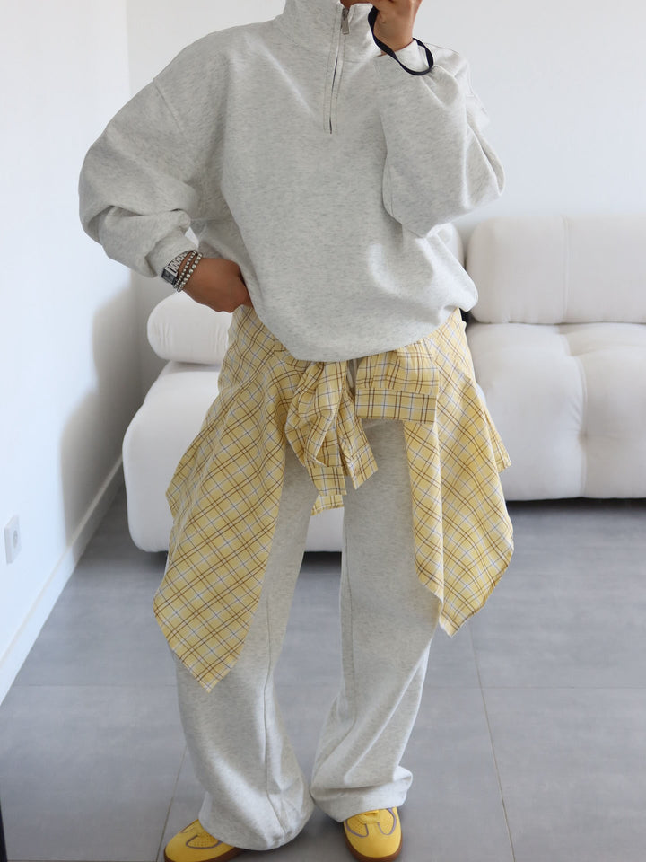 Damen nan Oversize Halbzip-Pullover mit Stehkragen und weitem Lounge-Hose-Set Drune