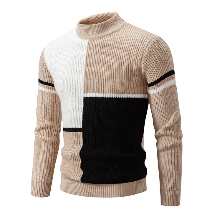 Herren Strickpullover mit modernem Farbblockdesign und hohem Kragen Drune