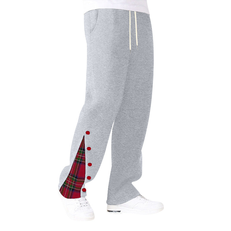Damen nan weite Sweat-Jogginghose mit dekorativem Karo-Einsatz und seitlicher Knopfleiste Drune