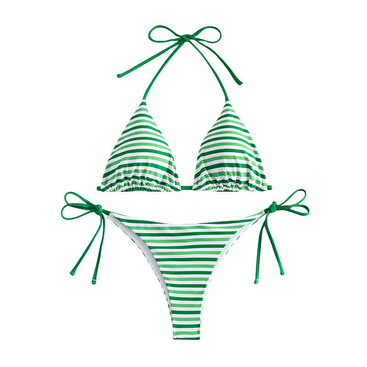 Damen Triangel-Bikini mit verspieltem Streifenmuster und verstellbaren Banddetails Drune