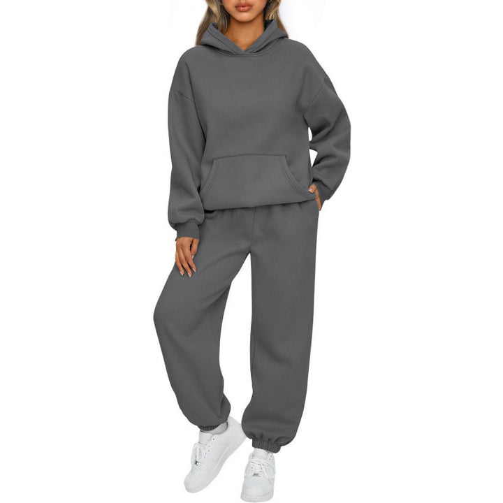 Damen nan Oversize Kapuzenpullover und Fleece Jogginghose Set mit Kängurutasche Drune
