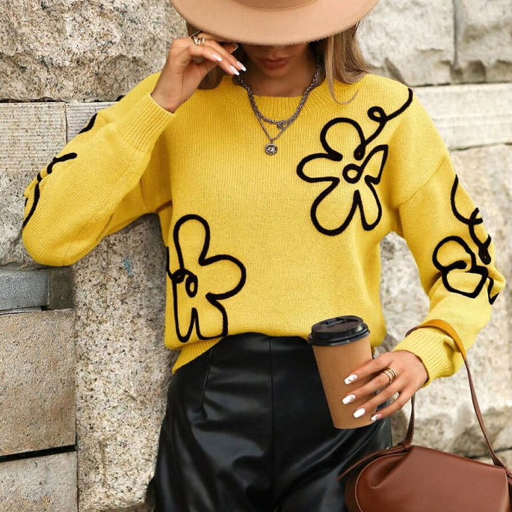 Damen modischer Pullover mit floralen Applikationen Drune
