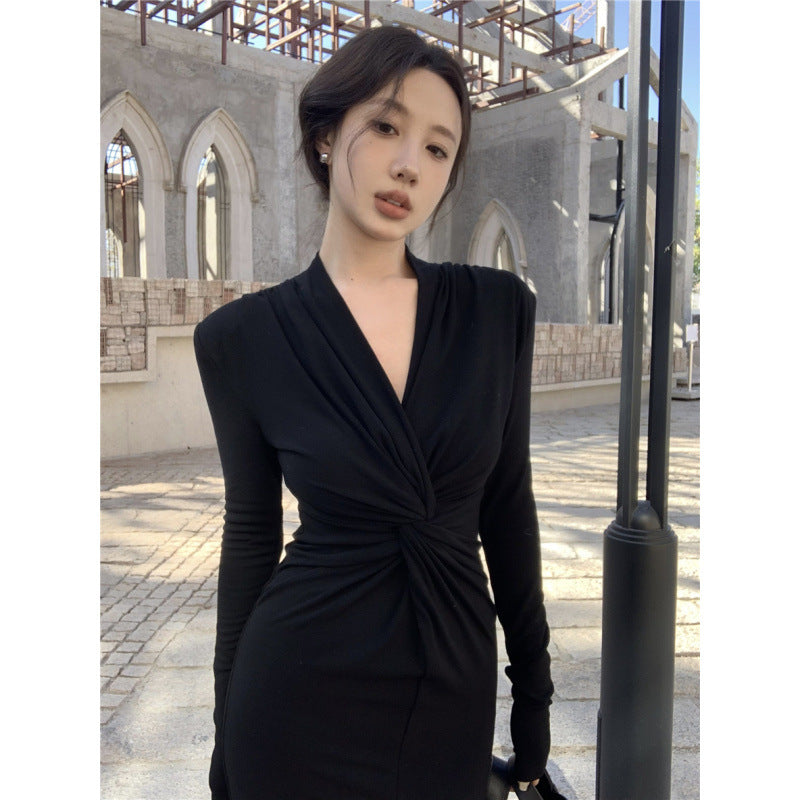 Damen Elegantes Wickelkleid mit tiefem V-Ausschnitt und detailverliebtem Faltenwurf Drune