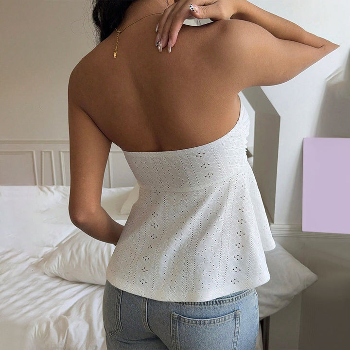 Damen Off-Shoulder Blusenshirt mit geschmackvollem Spitzen-Design Drune