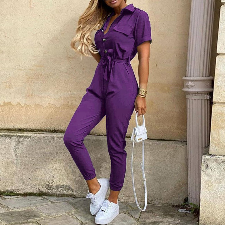 Damen Praktischer Overall mit elegantem Kragen und Taillengürtel Drune