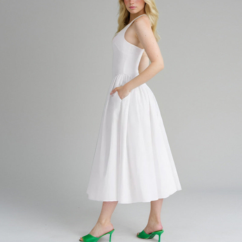 Damen Maxikleid mit tiefem V-Ausschnitt und fließendem Rock Drune