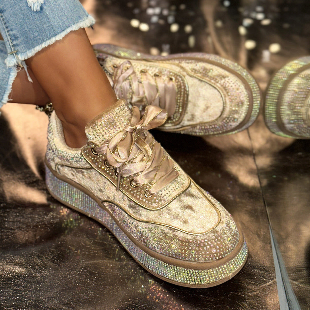 Damen Glamouröse Sneaker mit funkelnden Strass-Applikationen und bequemer Sohle Drune