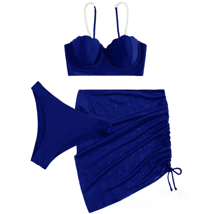 Damen Bandeau-Bikini mit eleganten Perlen-Trägern Drune