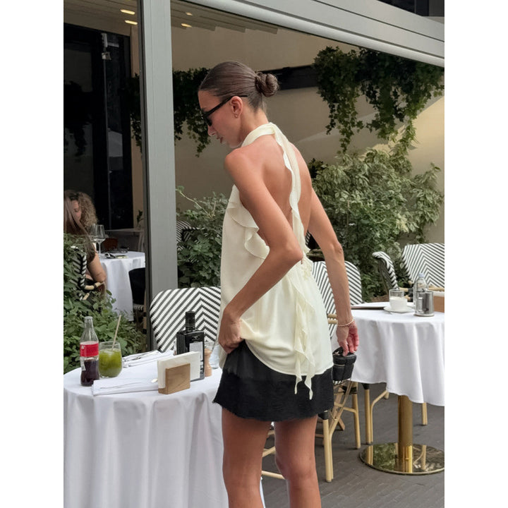Damen Elegantes Spitzen-Haltertop mit Rüschendetails Drune