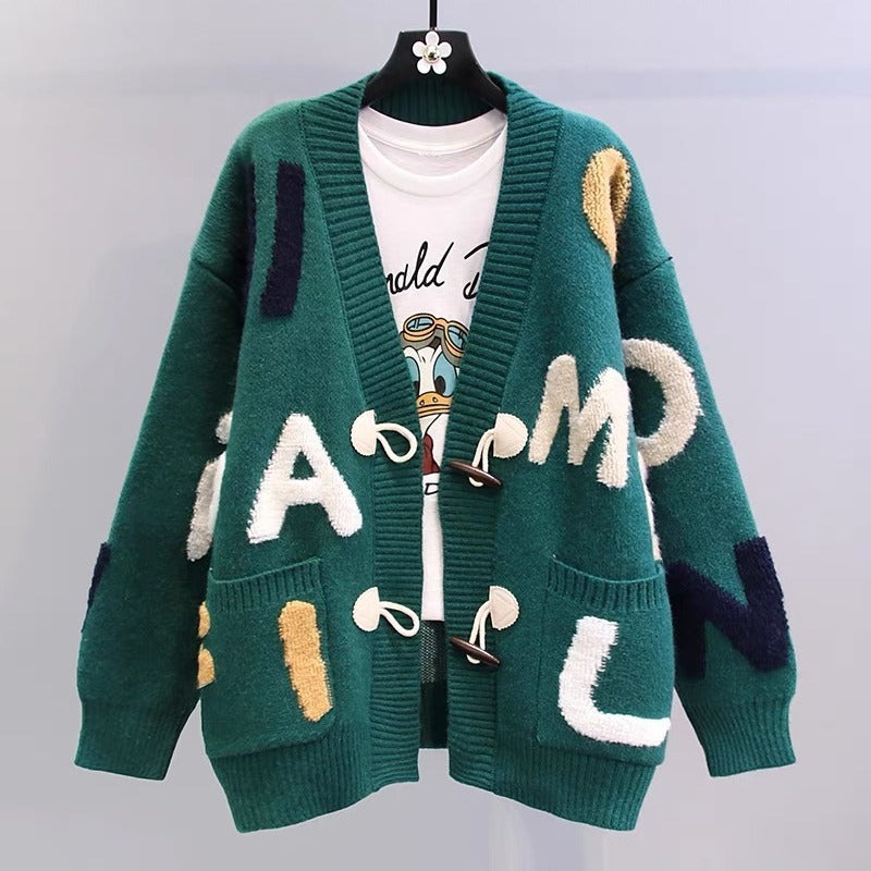 Damen Grobstrick-Cardigan mit kreativen Applikationen und großen Taschen Drune
