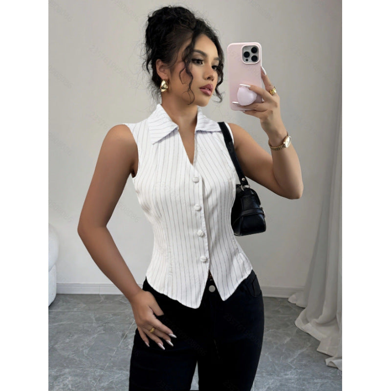 Damen Hemdbluse mit schmalen Streifen und Knopfleiste Drune