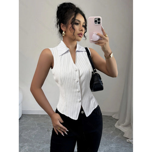 Damen Hemdbluse mit schmalen Streifen und Knopfleiste Drune
