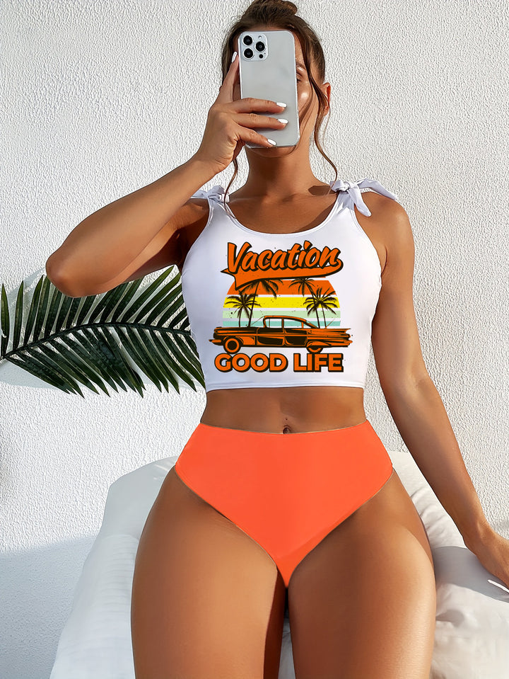 Damen Bikini-Set mit grafischem Motiv und hohem Beinausschnitt Drune