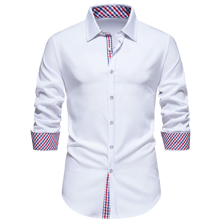 Herren elegantes Langarmhemd mit modernen Karodetails Drune