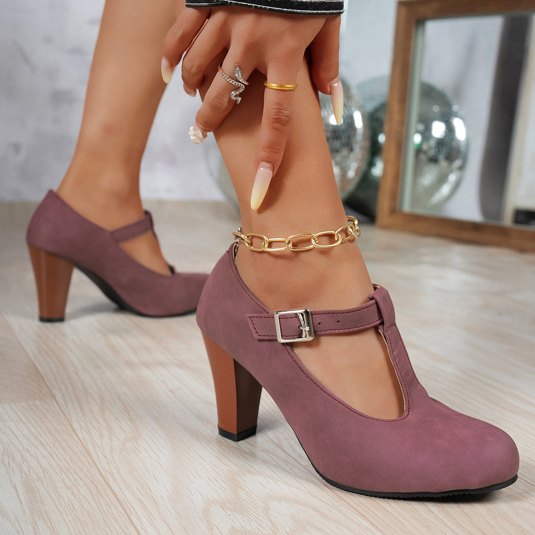Damen T-strap Pumps mit eleganter Absatzhöhe und verstellbarem Riemen Drune