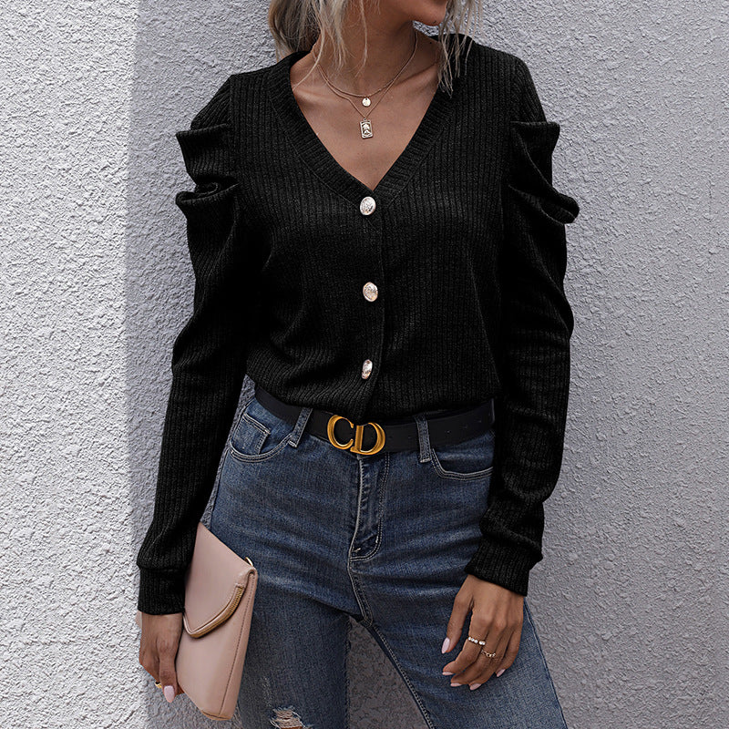 Damen Strickjacke mit Rüschen-Details und Knopfleiste Drune