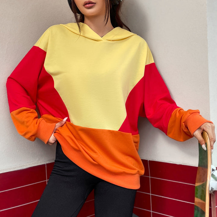 Damen lässiger Kapuzenpullover mit buntem Farbblockdesign Drune