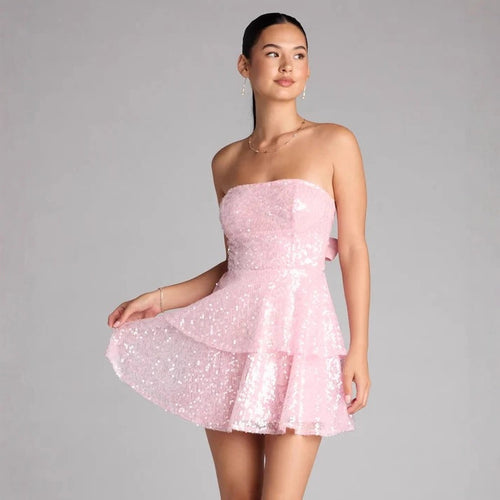 Damen Glamouröses Strass Minikleid Drune