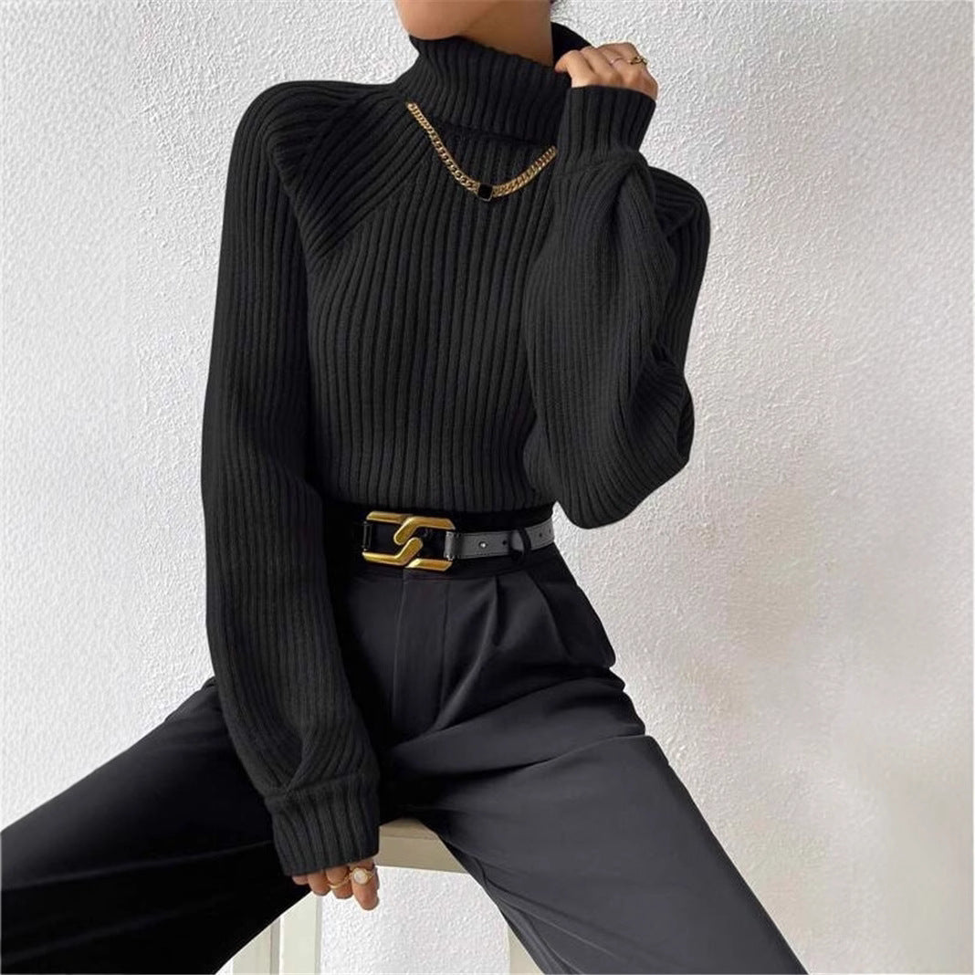 Damen figurbetonter Pullover mit Rippstruktur und Stehkragen Drune