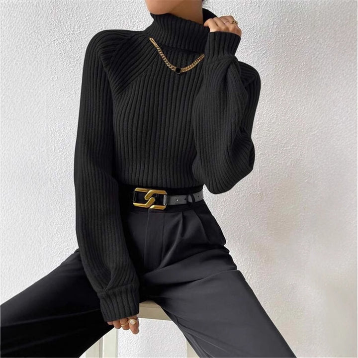Damen figurbetonter Pullover mit Rippstruktur und Stehkragen Drune