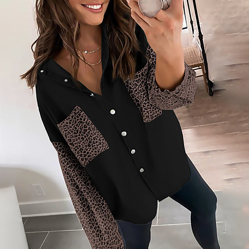 Damen Modische Hemdbluse mit Leopardenmustern und oversized Schnitt Drune