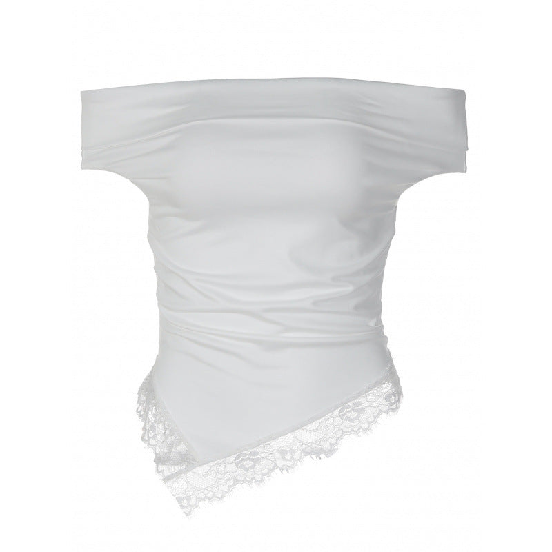 Damen Off-Shoulder Oberteil mit filigranem Spitzendetail und lässigem Schnitt Drune