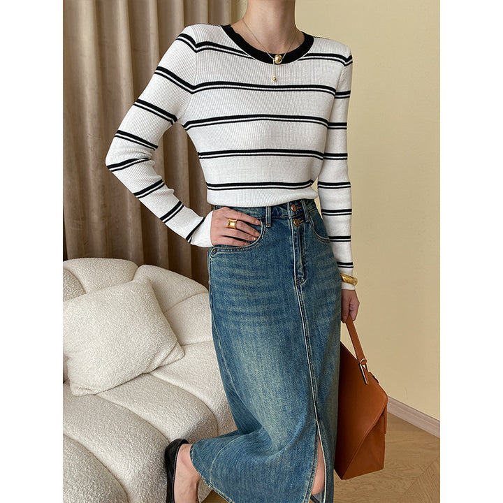 Damen Langarmshirt mit Streifenmuster und feiner Rippstruktur Drune