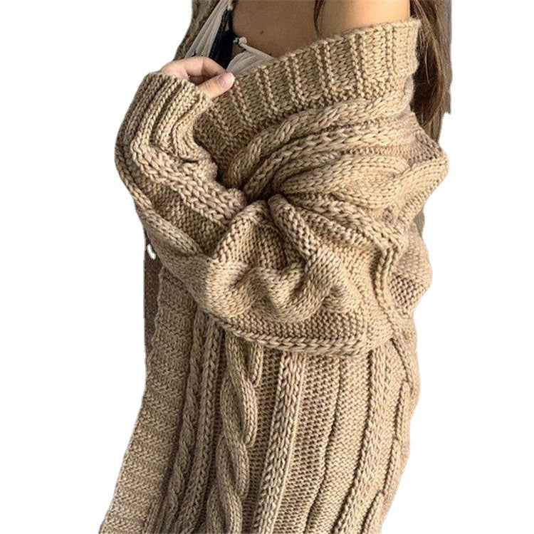 Damen Grobstrickpullover mit offener Schulter und strukturiertem Zopfdesign Drune