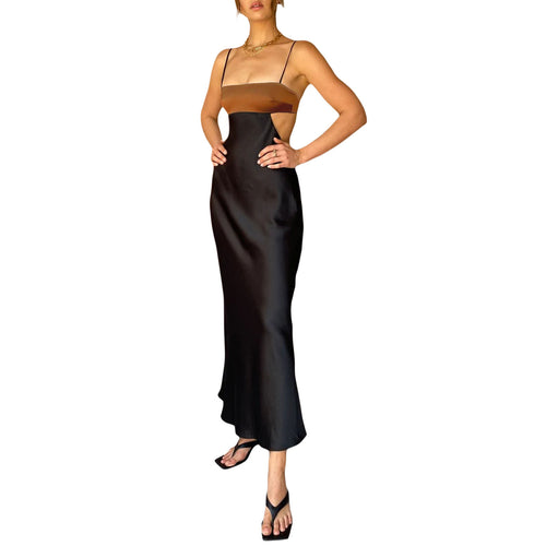 Damen elegantes langes Kleid mit innovativem Cut-Out Design und zarten Spaghettiträgern Drune