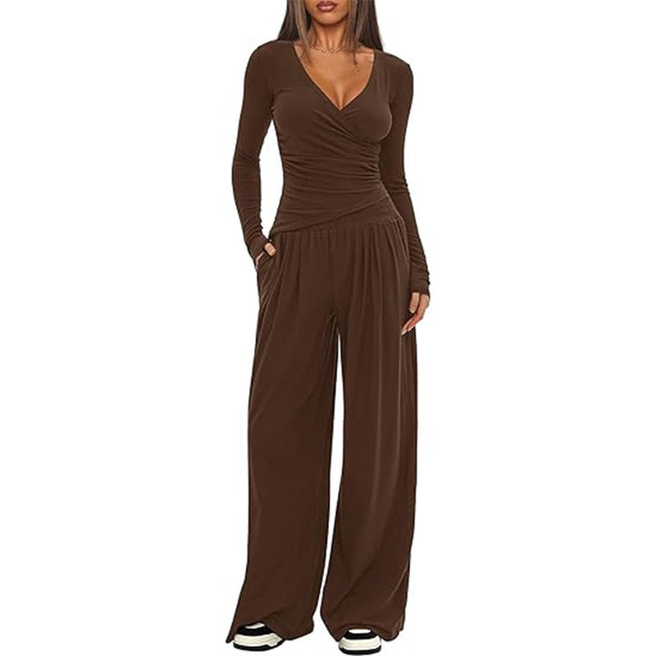 Damen Eleganter Wickel-Jumpsuit mit weitem Bein und modischen Details Drune