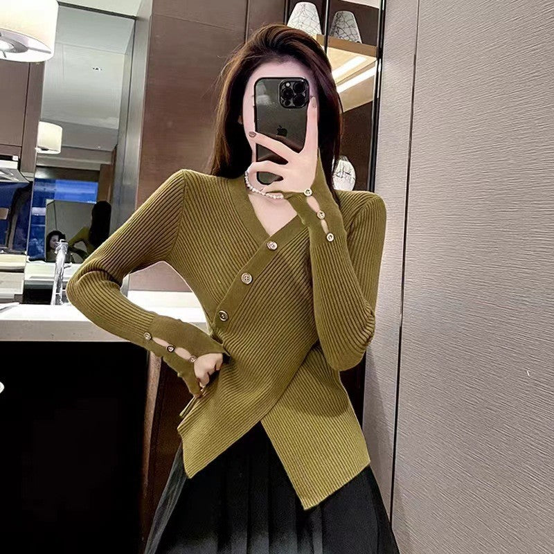 Damen Strickjacke mit asymmetrischem Schnitt und dekorativen Knöpfen Drune