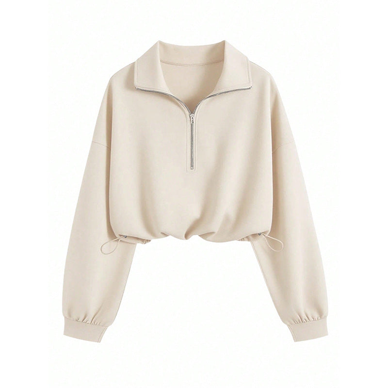 Damen lässiger Pullover mit halbem Reißverschluss und Gummizug Drune