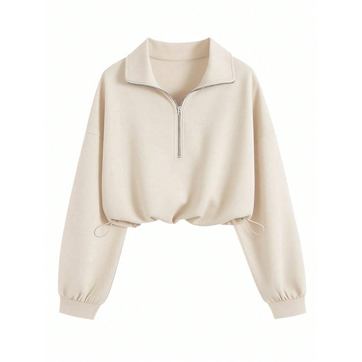 Damen lässiger Pullover mit halbem Reißverschluss und Gummizug Drune