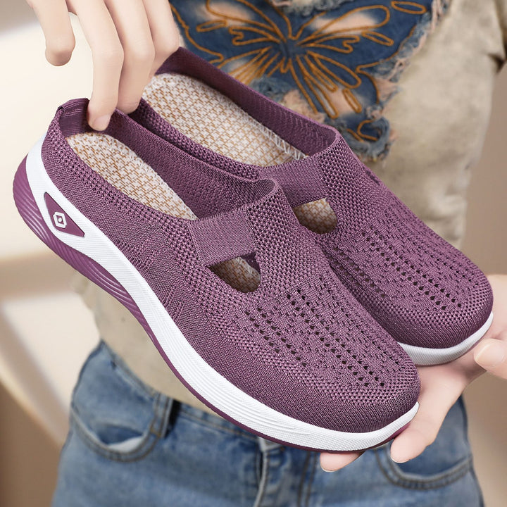 Damen nan atmungsaktive Strick-Slipper Clog mit seitlicher Cut-Out-Öffnung, dämpfender EVA- und PU-Zwischensohle Drune