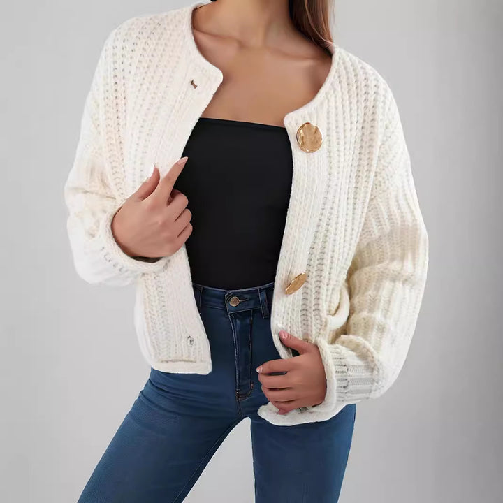 Damen Strickjacke mit kreativen Knopfdetails und seitlichen Taschen Drune