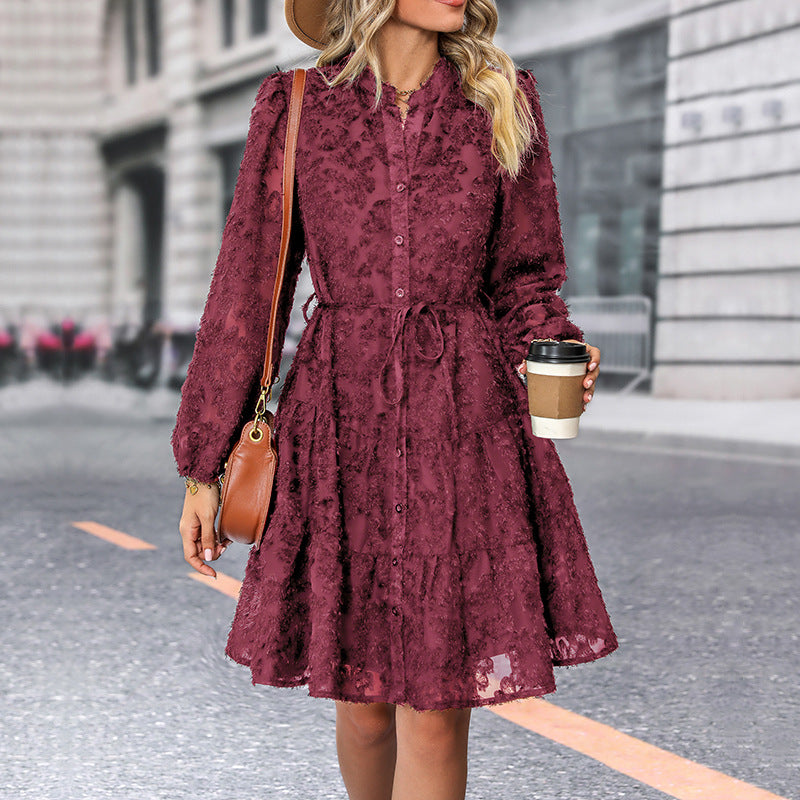 Damen Hemdblusenkleid mit Rüschen und elastischem Taillenzug Drune