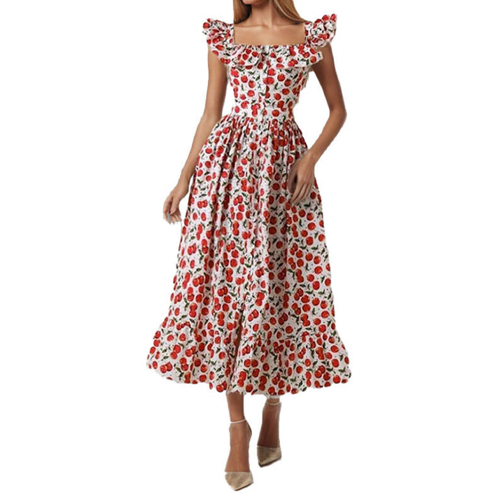Damen Maxikleid mit Rüschendetails und knöpfbarem Oberteil Drune