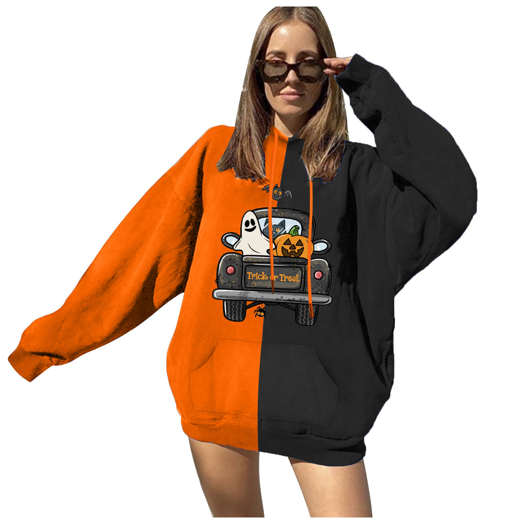Damen Kapuzenpullover mit Halloween-Motiv und lässigem Schnitt Drune