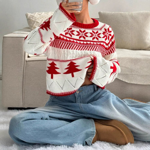 Damen kuscheliger Winterpullover mit verspieltem Weihnachtsdesign Drune