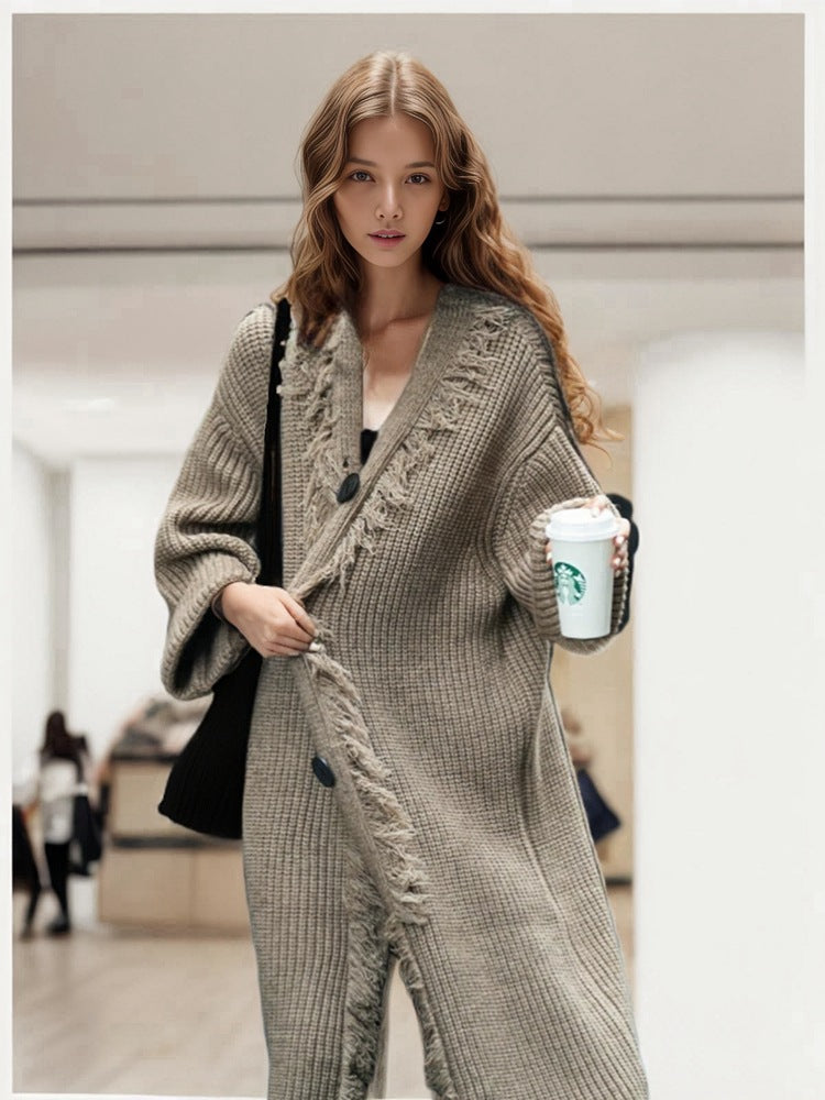 Damen Grobstrickcardigan mit lässigem Fransen-Design Drune