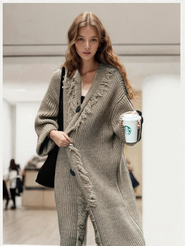Damen Grobstrickcardigan mit lässigem Fransen-Design Drune
