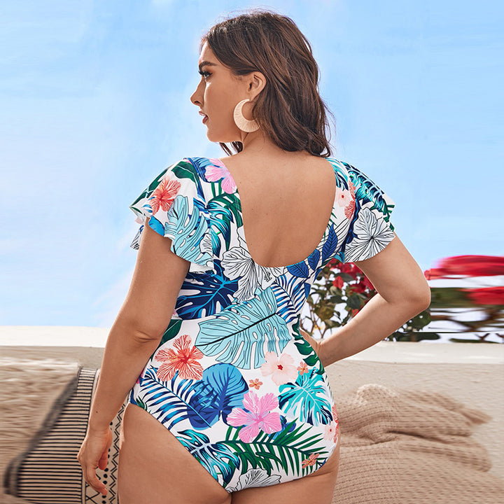 Damen Eleganter Badeanzug mit floralen Rüschendetails Drune