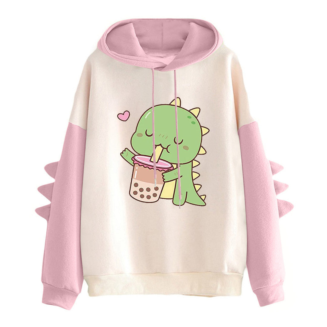 Damen Kapuzenpullover mit niedlichem Dinosauriermotiv und ergonomischem Schnitt Drune