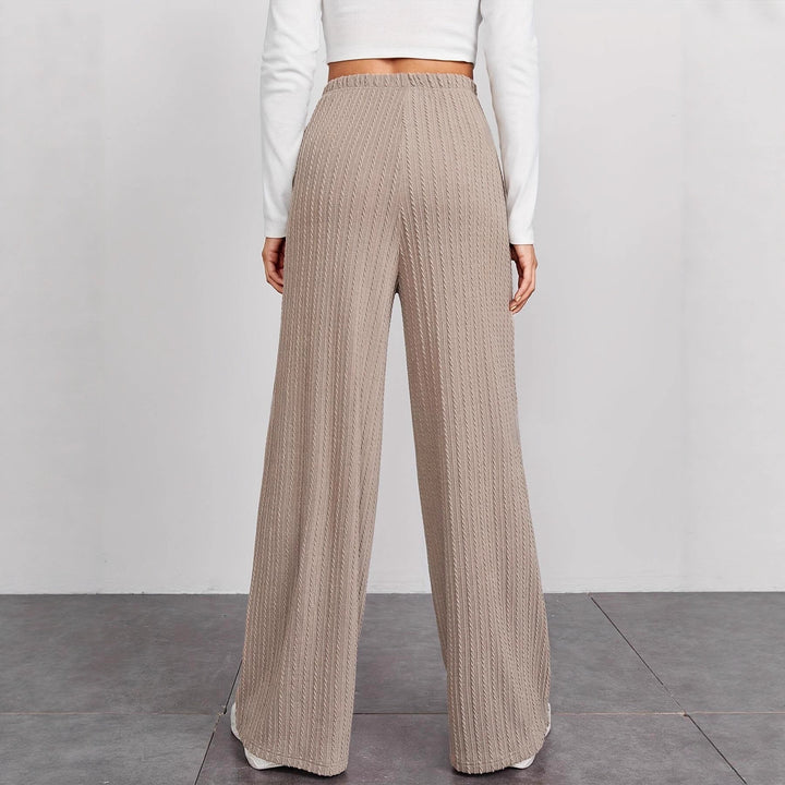 Damen weite Rippstrick-Hose mit hohem Bund und seitlichen Eingrifftaschen Drune
