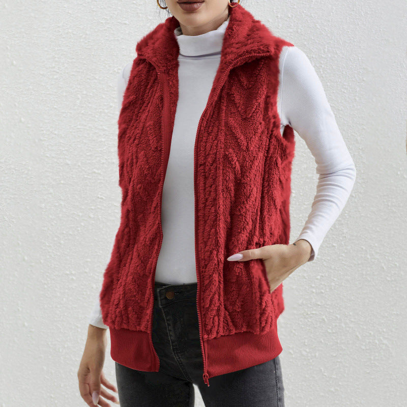 Damen kuschelige Fleecejacke mit Stehkragen und praktischen Taschen Drune
